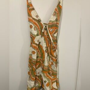 wild fable Cream, Orange & Olive Green Retro Floral Sundress